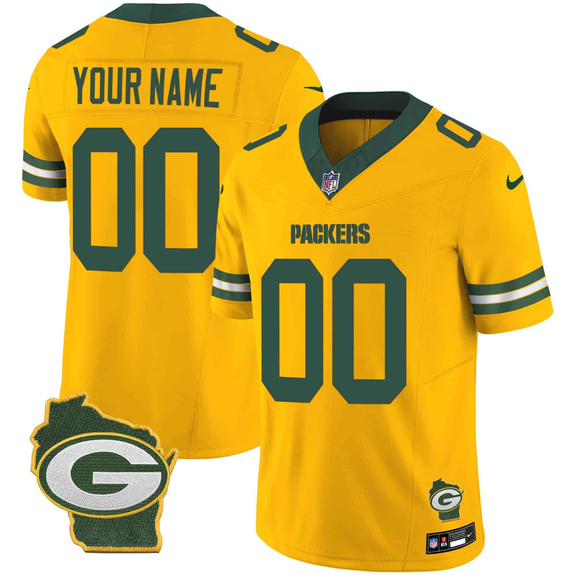 Men Green Bay Packers Yellow 2024 Nike Home Patch Vapor Custom NFL Jersey